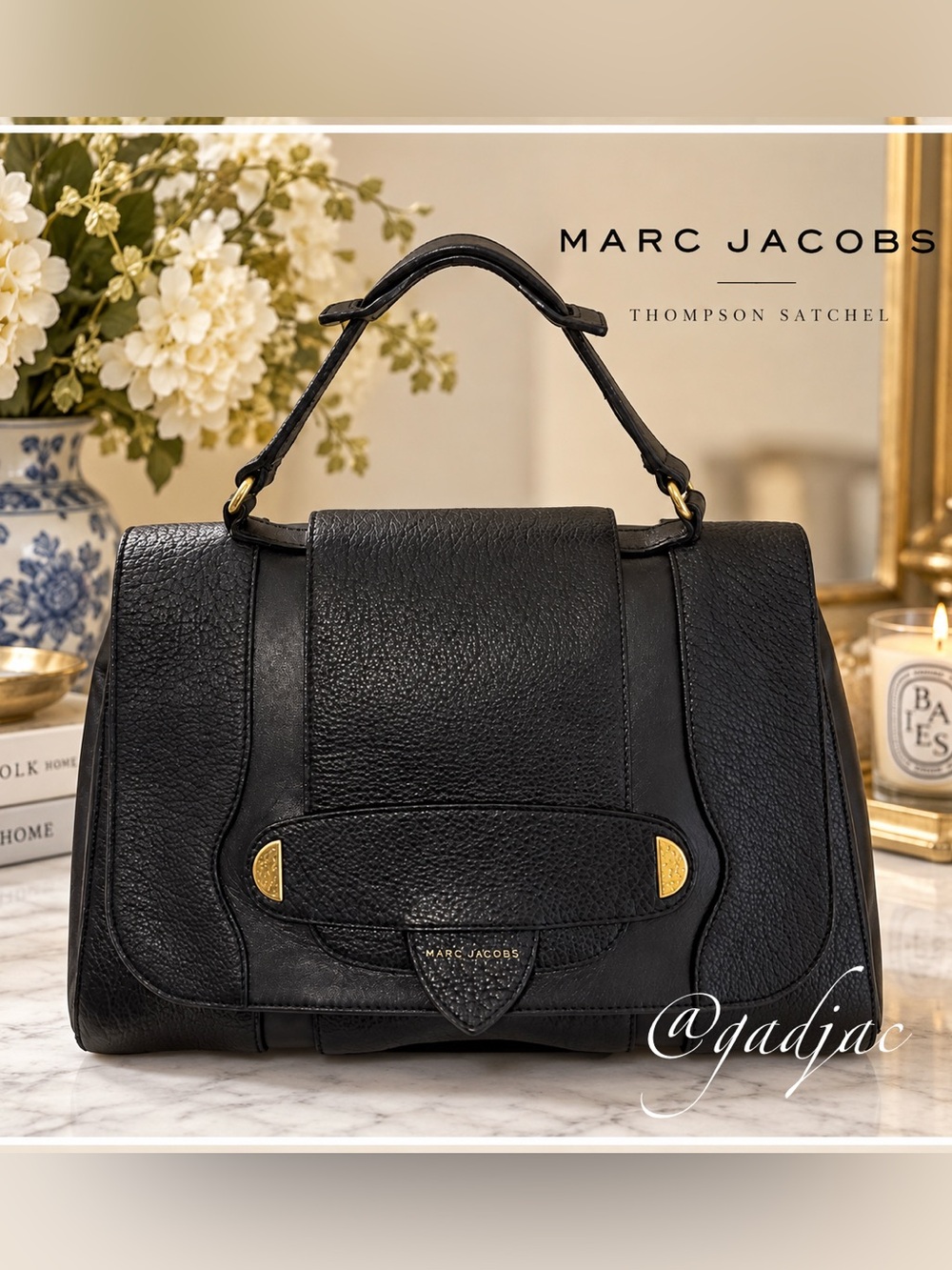 Marc Jacobs Black Leather Thompson Top Handle Satchel Bag